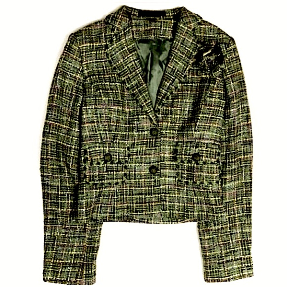 Vintage 90s/Y2K Express Design Studio Green Multicolor Tweed Blazer Size 10